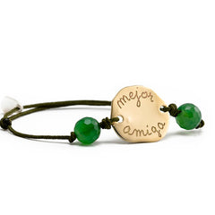 Pulsera Charco oro Ágata Verde, regalo, dia del madre, abuela, mujer, profe Personalizado HOPS