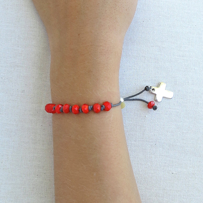 Pulsera Cristal rojo Cruz plata Personalizado HOPS regalo para niñas comunión