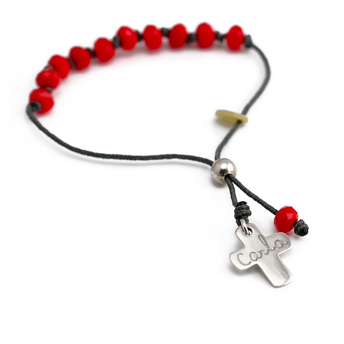 Pulsera Cristal rojo Cruz plata Personalizado HOPS regalo para mujeres niñas comunión