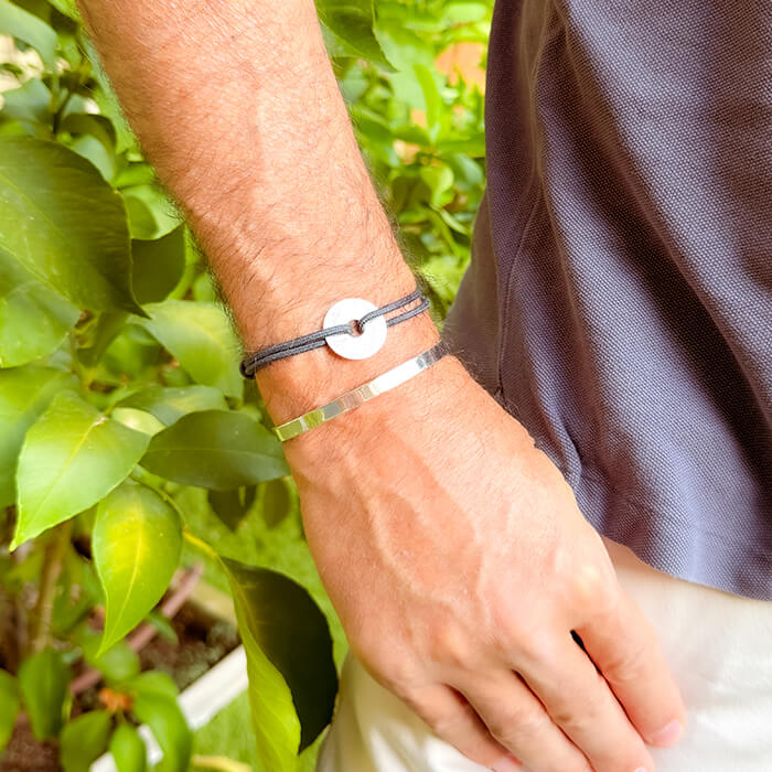 Pulsera Aro plata para hombre y Diana 2cm plata con cordón Personalizado HOPS
