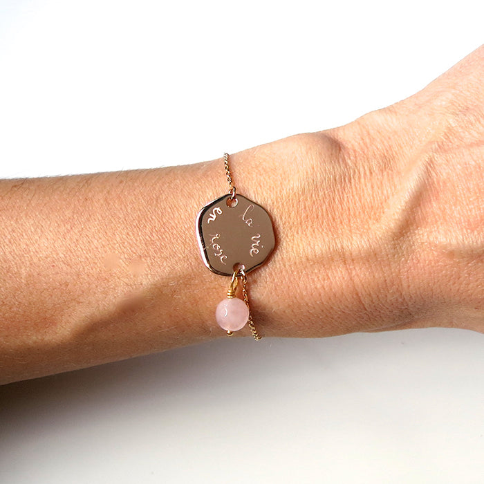 Pulsera Charco oro cadena con cuarzo rosa Personalizado HOPS regalo para mujeres día de la madre