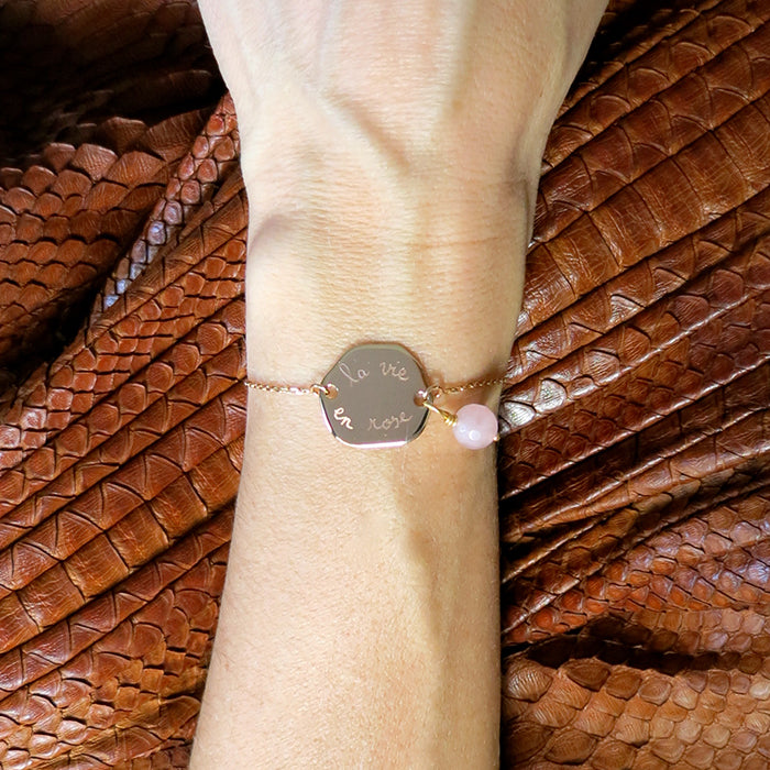 Pulsera Charco oro con cuarzo rosa Personalizado HOPS regalo para mujeres día de la madre