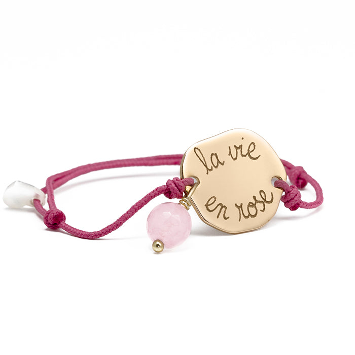 Pulsera Charco oro con cuarzo rosa cordón 1mm frambuesa Personalizado HOPS regalo para mamá día de la madre