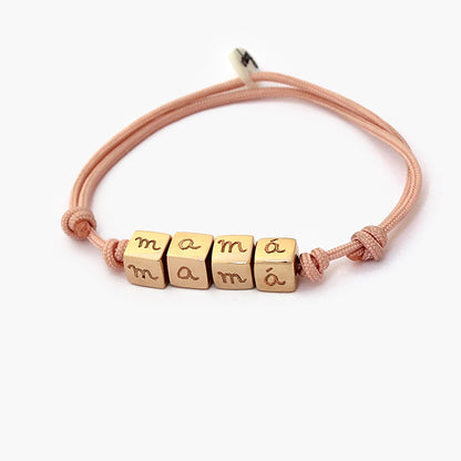 Pulsera Cubitos oro cordón rosa nude Personalizado HOPS regalo para mamá día de la madre