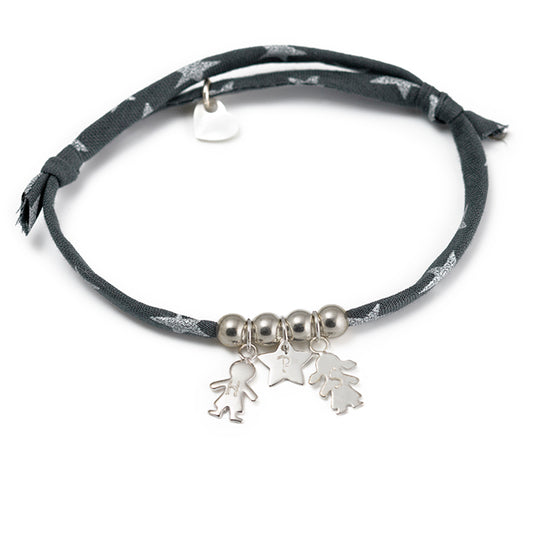 Pulsera Figuritas niño, estrella, niña plata con liberty gris estrella Personalizado HOPS regalo para mamá día de la madre