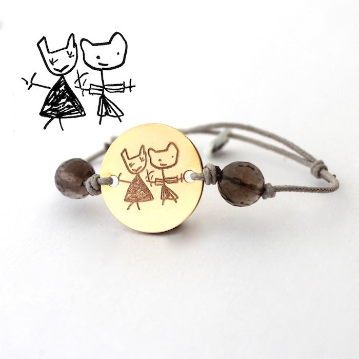 Pulsera Hector oro grabado dibujo con piedras cuarzo ahumado Personalizado HOPS regalo para mamá día de la madre