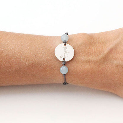 Pulsera Hector plata con piedras ágata azul Personalizado HOPS regalo para mamá día de la madre
