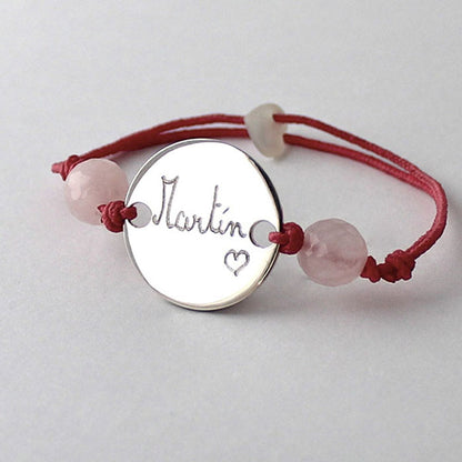 Pulsera Hector plata con piedras cuarzo rosa Personalizado HOPS regalo para mamá día de la madre