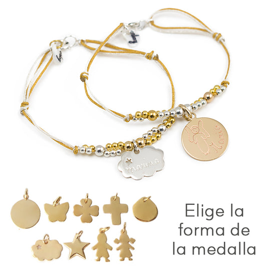 Pulsera Personalizado Burbujas Nube plata y Burbujas Nina redondo oro HOPS regalo para mujeres y comunión