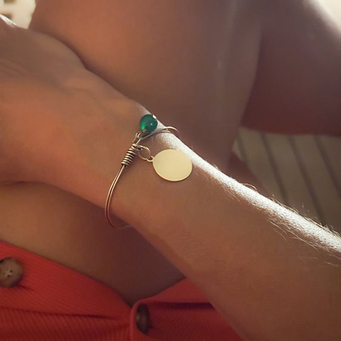 Pulsera Muelle medalla Nina redonda oro con ágata verde Personalizado HOPS regalo para mujeres y adolescentes