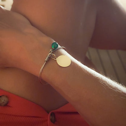 Pulsera Muelle medalla Nina redonda oro con ágata verde Personalizado HOPS regalo para mujeres y adolescentes