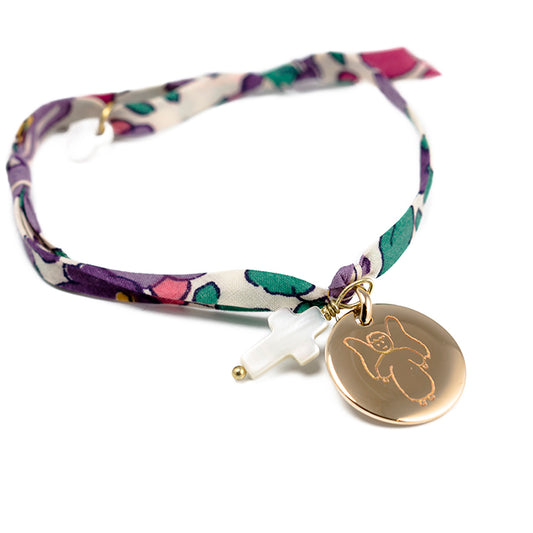 Pulsera Sidonie oro con cruz nácar liberty morado Personalizado HOPS regalo para niñas comunión