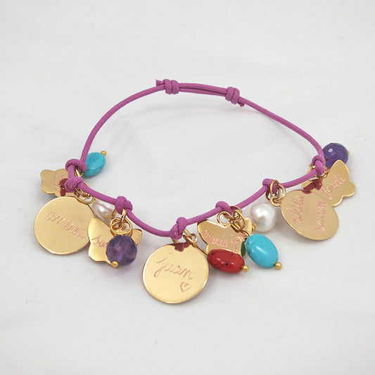 Pulsera Nina y varias medallas con piedras semipreciosas Personalizado HOPS regalo para niñas mamás día de la madre comunión