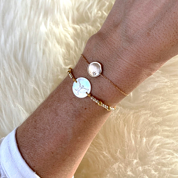 Pulsera Mi Diamante y Burbujas Paloma Nácar Personalizada HOPS