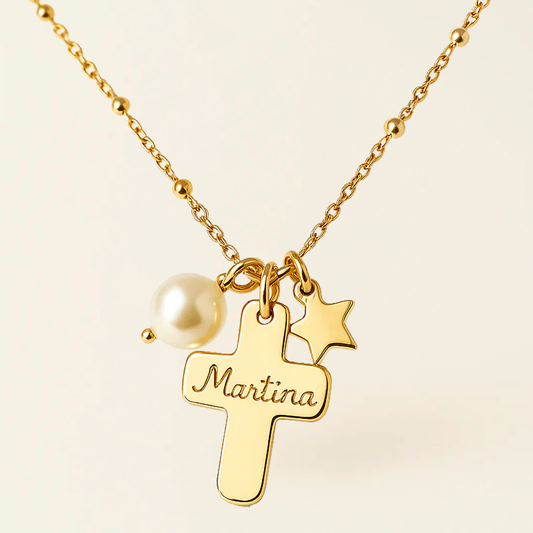 Collar Cruz personalizado con cadena y medalla adicional