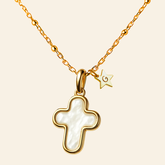 Collar Colgante Religioso Cruz Oro y Nácar