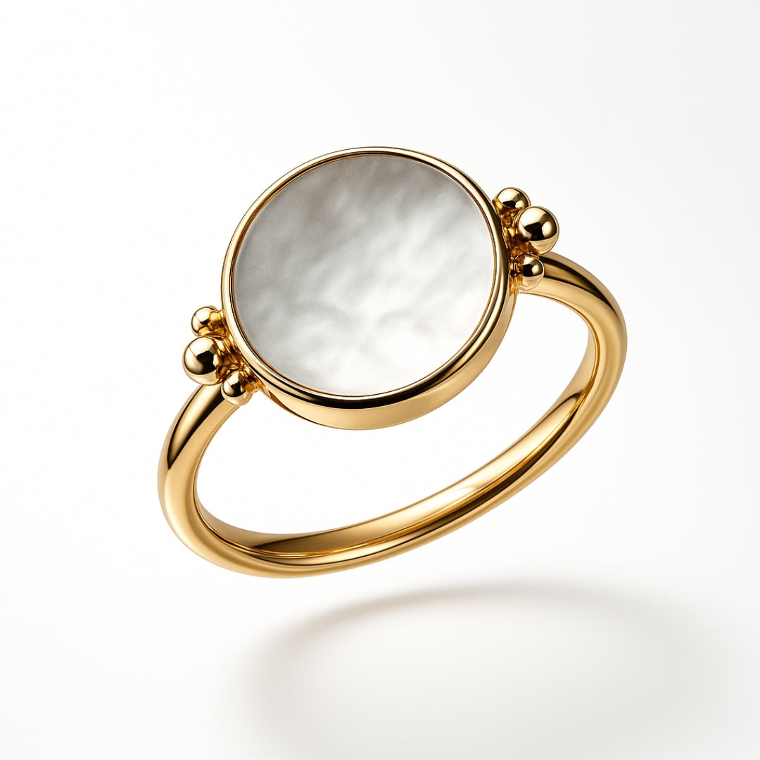 Anillo Giratorio Madre Perla y Oro Personalizado HOPS regalo para mujeres 