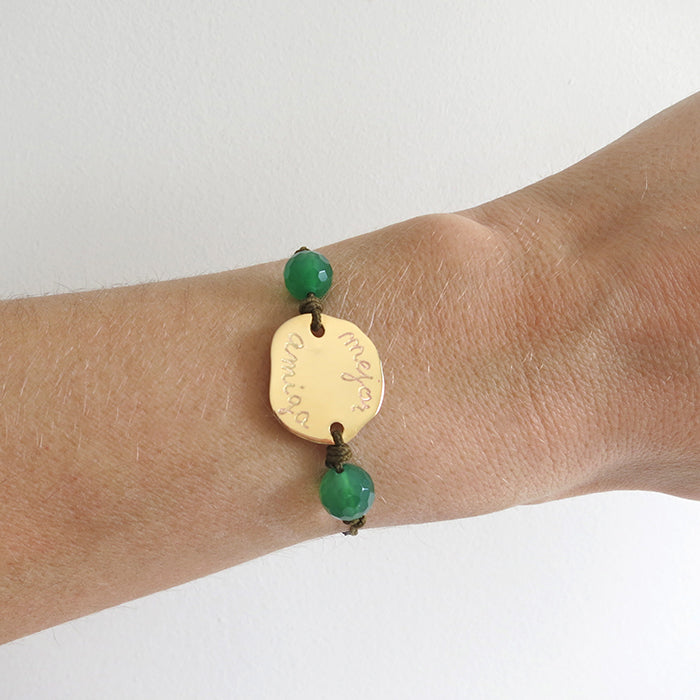 Pulsera Charco oro con piedras semipreciosas ágata verde cordón caqui Personalizado HOPS regalo para mujeres y adolescentes