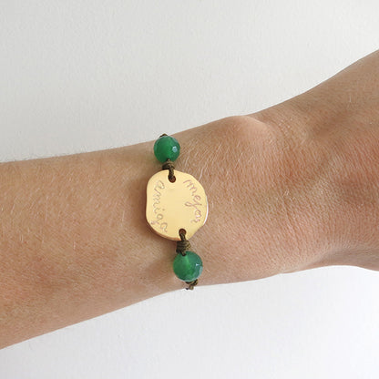 Pulsera Charco oro con piedras semipreciosas ágata verde cordón caqui Personalizado HOPS regalo para mujeres y adolescentes