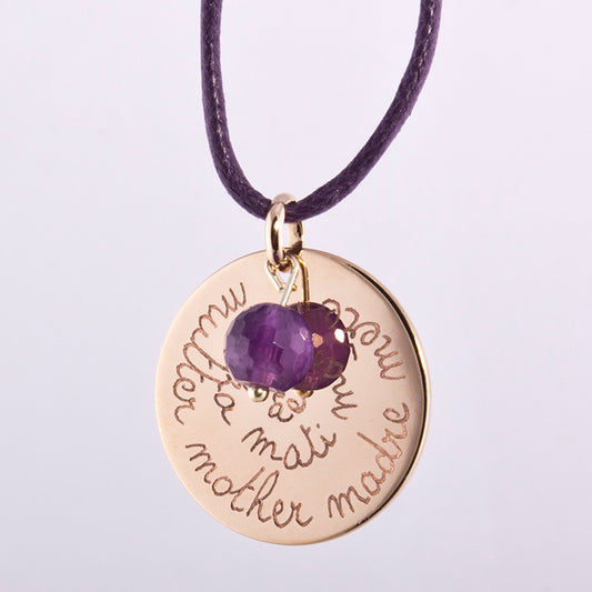 Collar Saphir oro cordón morado con amatista Personalizado HOPS regalo para día de la madre