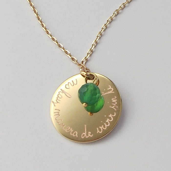 Collar Saphir oro cadena con ágata verde Personalizado HOPS regalo para mujeres y profesores