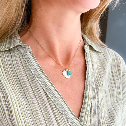 Collar Sidonie Corazón con medallita niño ágata azul Personalizado HOPS regalo para día de la madre