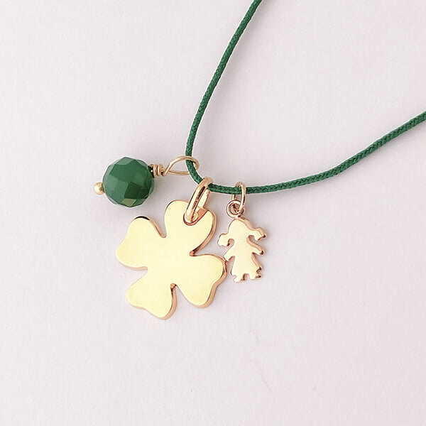 Collar Sidonie trébol con medalla niña y piedra verde esmeralda oro Personalizado HOPS