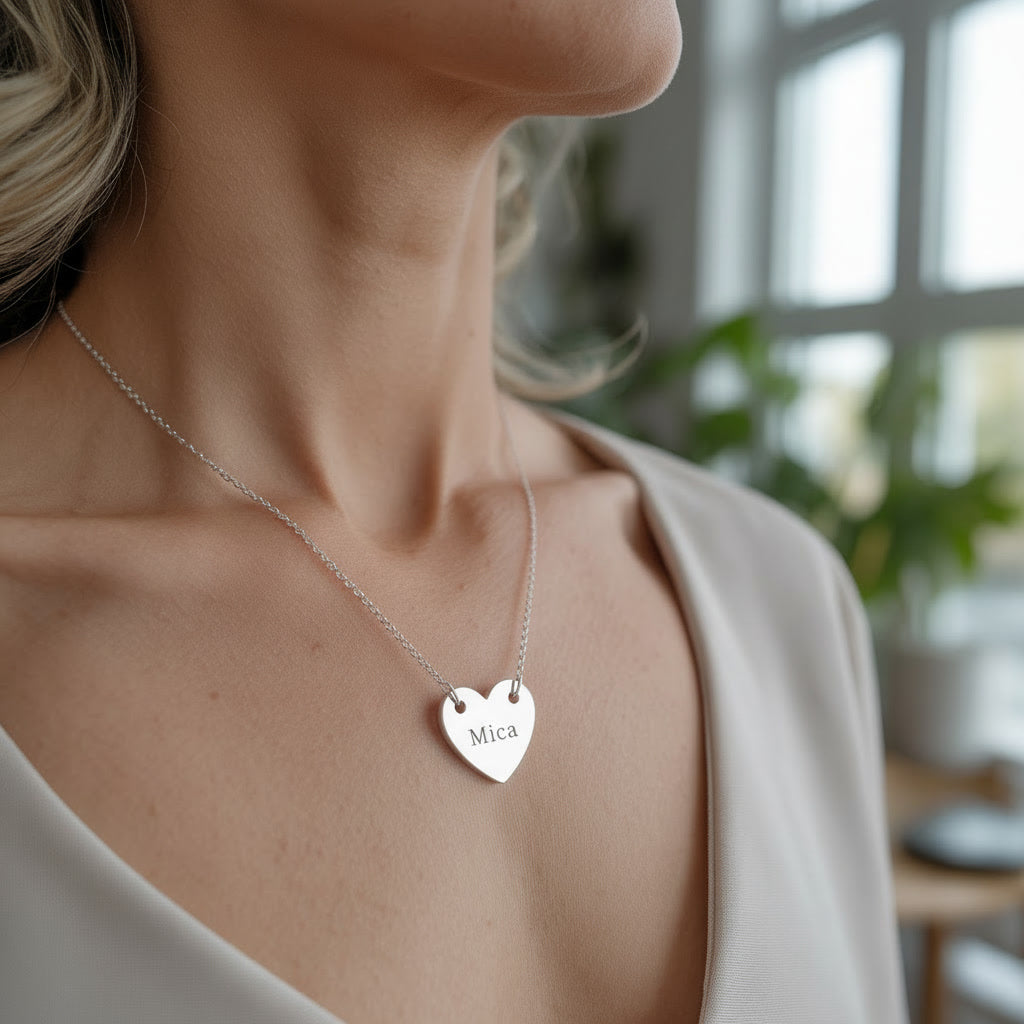 Collar Mini Corazón plata cadena Personalizado HOPS regalo para mujeres san valentin 