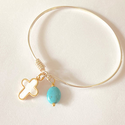 Pulsera Muelle Cruz oro y nácar