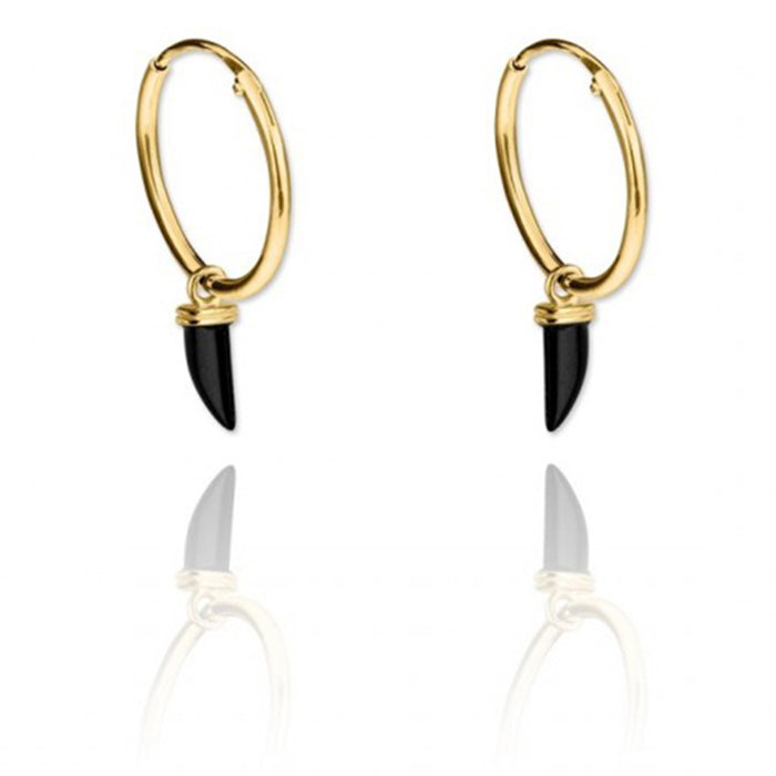 Pendientes Aros Oro Colmillo Onix negro HOPS regalo para mujeres y adolescentes