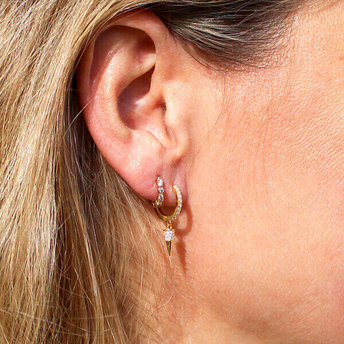 Pendientes aros pequeños con brillantes oro regalo para mujer y adolescentes HOPS