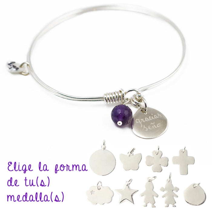 Pulsera Muelle Gota plata con amatista y varias medallas Personalizado HOPS regalo para mujeres  profes