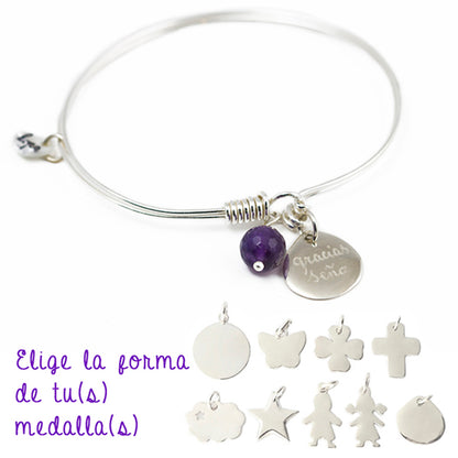 Pulsera Muelle Gota plata con amatista y varias medallas Personalizado HOPS regalo para mujeres  profes