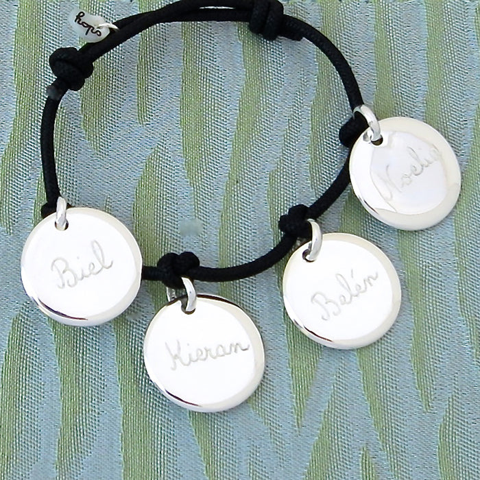 Pulsera Sidonie redonda 4 medallas plata cordón Personalizado HOPS regalo para mamá día de la madre