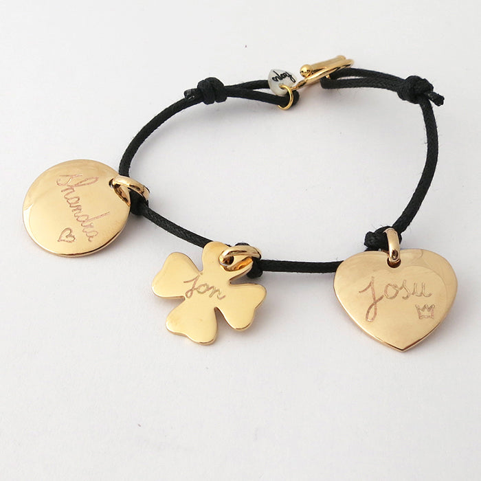 Pulsera Sidonie Redonda Trébol Corazón oro con cordón cierre-T Personalizado HOPS regalo para mujeres