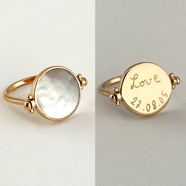 Anillo Giratorio Madre Perla Oro Personalizada HOPS