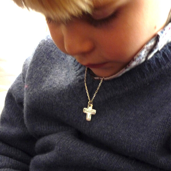 Collar religioso personalizado cruz cadena oro para niño regalo comunión HOPS