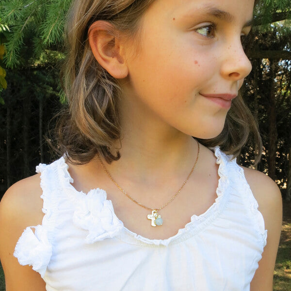 Collar religioso personalizado cruz cadena oro para niña regalo comunión HOPS