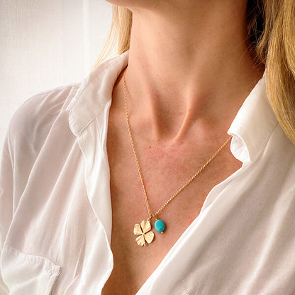 Collar trébol de la suerte oro turquesa con cadena regalo para adolescentes y mujeres navidad Personalizado HOPS