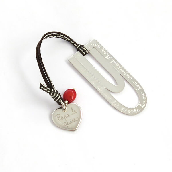 Marcapaginas personalizado plata maciza con nombres y medallas grabadas HOPS