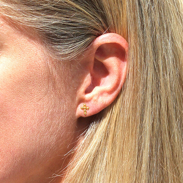 Pendientes cruz bolitas oro HOPS
