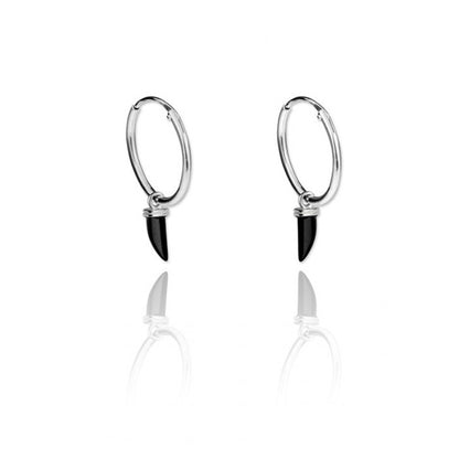 Pendientes aros colmillos ónix plata HOPS