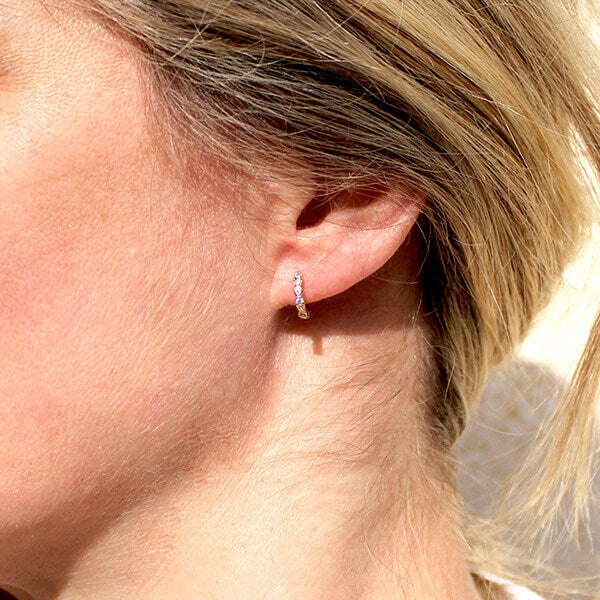 Pendientes aros pequeños con brillantes oro regalo para mujer y adolescentes HOPS